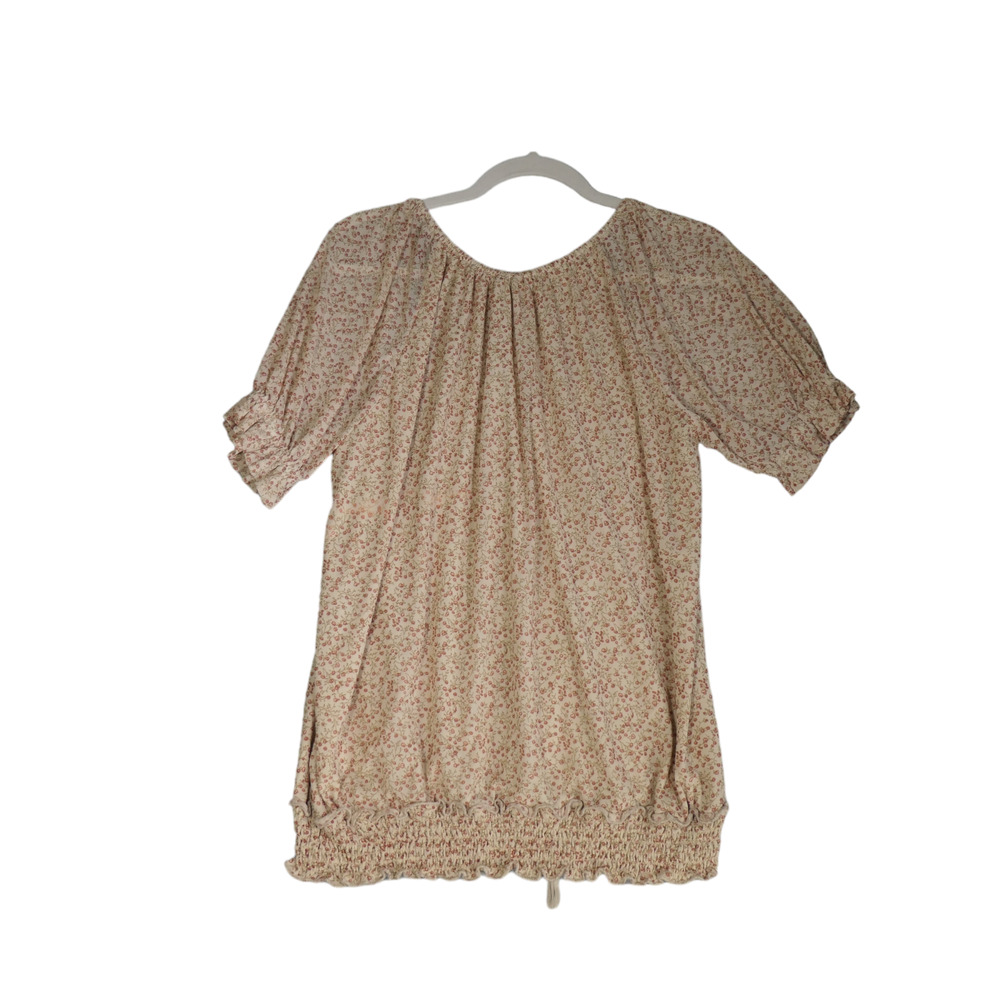 Indigo Rose Knit Top Women Large Pink Floral Puff Sleeve Smocked Peasant Boho - Picture 7 of 11